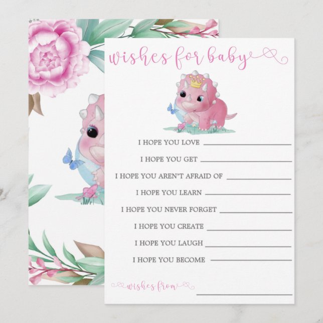 Princess Pink Dinosaur Peony Desea Tarjeta De Bebé (Anverso / Reverso)