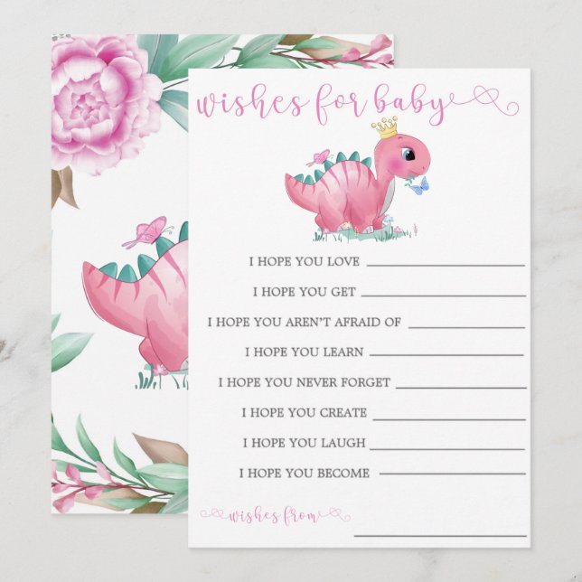 Princess Pink Dinosaur Peony Desea Tarjeta De Bebé (Anverso / Reverso)