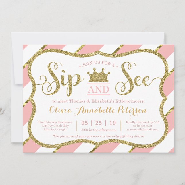 Princess Sip y Ver Invitación de Baby Shower (Anverso)