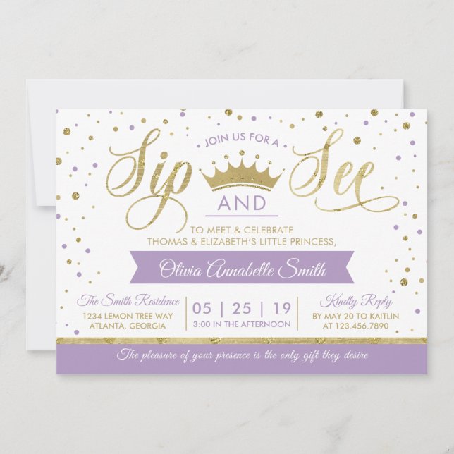 Princess Sip y Ver Invitación de Baby Shower (Anverso)