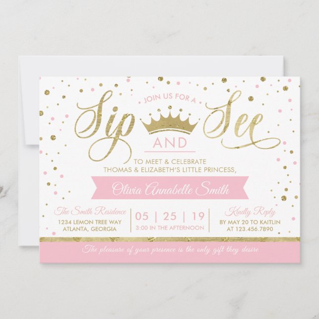 Princess Sip y Ver Invitación de Baby Shower (Anverso)