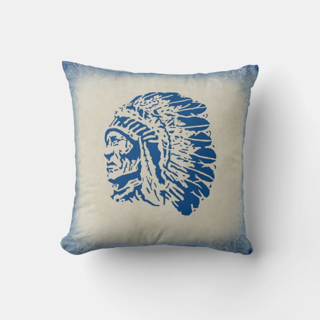 Principal almohada azul de la silueta del nativo (Anverso)