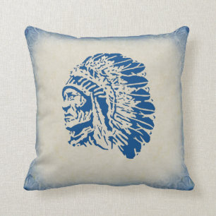 Principal almohada azul de la silueta del nativo