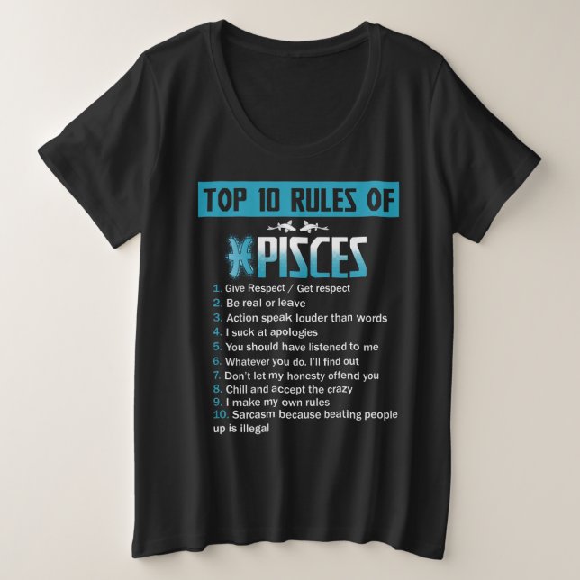Principales 10 reglas de cumpleaños de Pisces (Anverso del diseño)