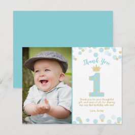 Príncipe Azul y Oro Primer cumpleaños Tarjeta de a