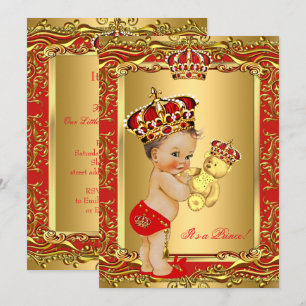 Príncipe Corona Real Roja Oso Invitación Baby Show