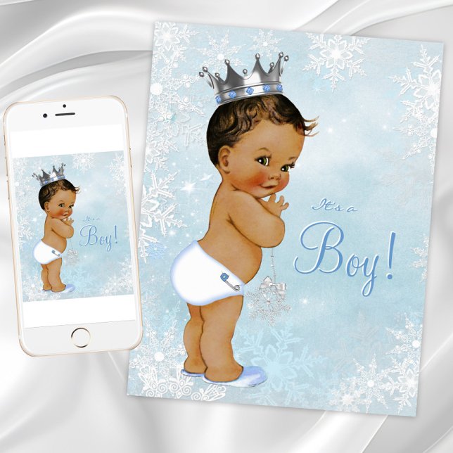 Príncipe Étnico Fiesta de Invitación de Bebé de In (Boy winter wonderland baby shower invitation. Instant download and printed invitations available.)