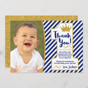 Príncipe Primer cumpleaños - Tarjeta de agradecimi