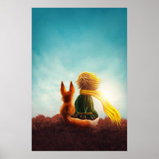 Principito y Fox. Ilustracion de arte de guardería