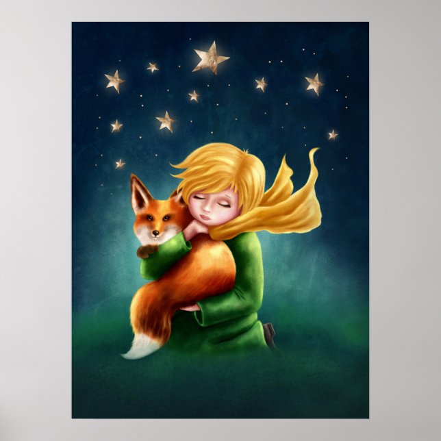 Principito y Fox. Ilustracion de arte de guardería (Frente)