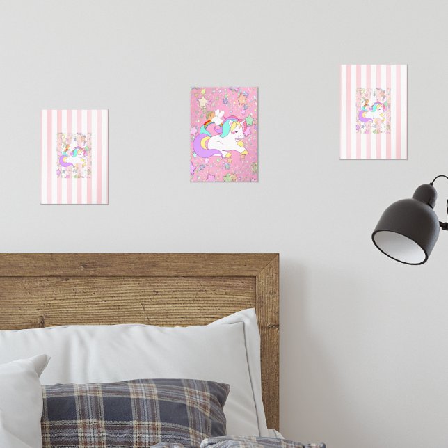 Print Set  Pink & White Stripe Unicorn  (Dormitorio)
