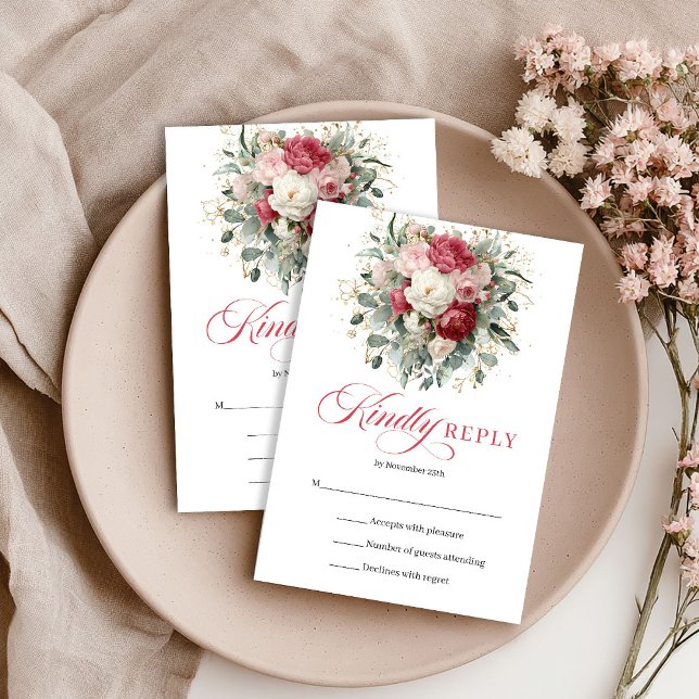Printable red floral wedding RSVP card design (Printable red floral wedding RSVP card design

)