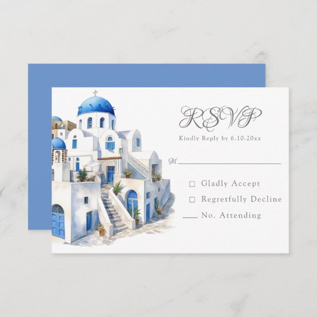Pristine Blue and White Santorini RSVP (Anverso / Reverso)