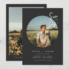PRIYA Black Round Photo Save the Date Invitación