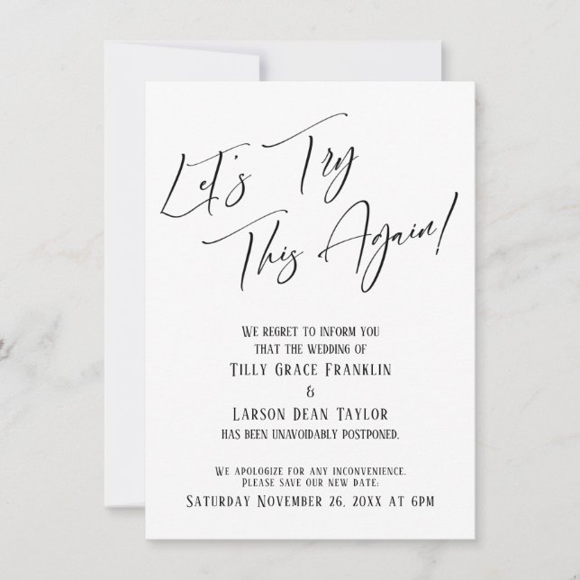 Probemos esta tarjeta Boda posponeada simple de nu (Anverso)