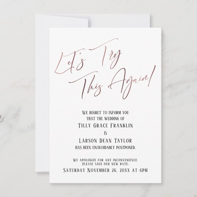 Probemos esta tarjeta Boda pospuesta de nuevo (Anverso)