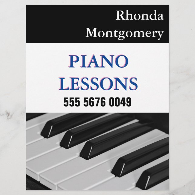 Profesor de Piano Lecciones Volante de Publicidad  (Frente)