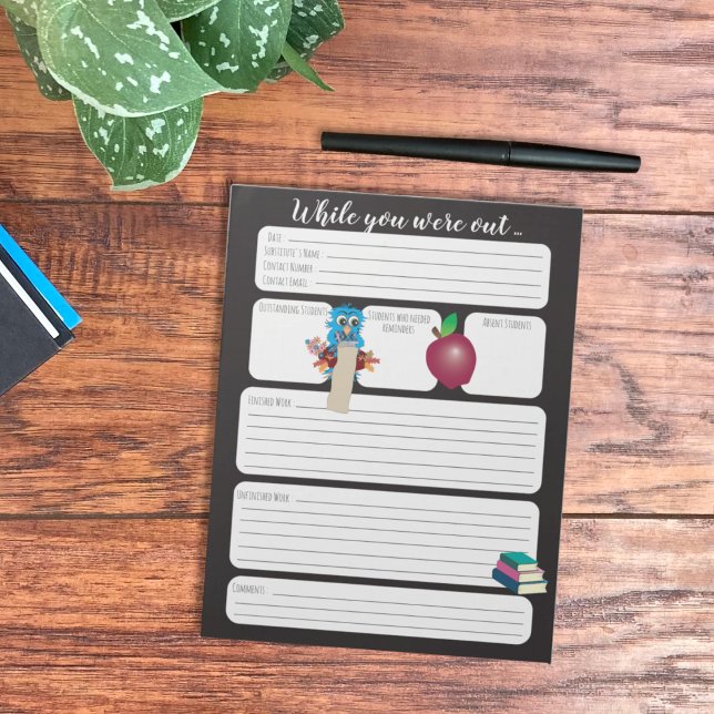 Profesor sustituto mientras estaba fuera del Bloc  (This notepad will help you stay informed about what goes in your classroom while you are away .)