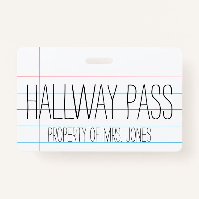 Profesora de aula escolar - Tarjeta Hallway Pass (Anverso)