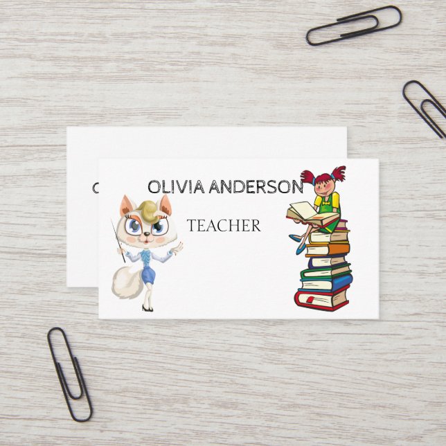 Profesora | Tarjetas de visita blanca Tutor (Anverso/Reverso In Situ)