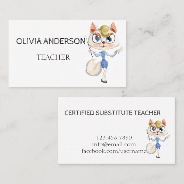 Profesora | Tarjetas de visita blanca Tutor (Anverso / Reverso)