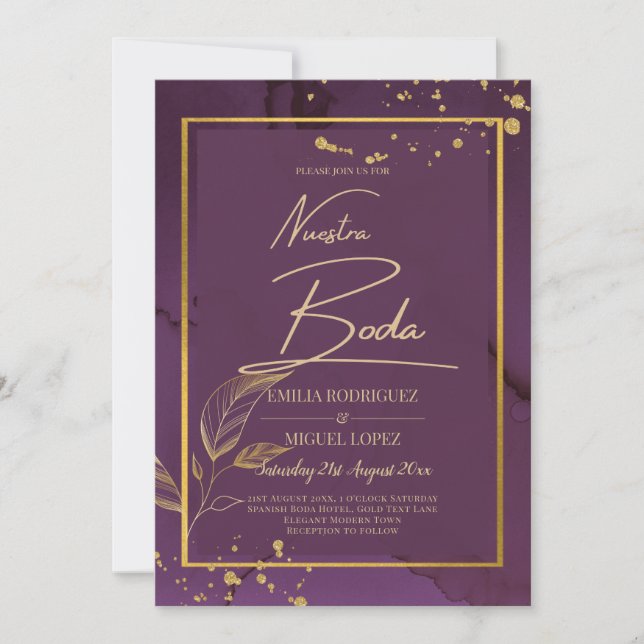 PROFUNDO PURPLE GOLD DEJA Invitación a la boda (Anverso)