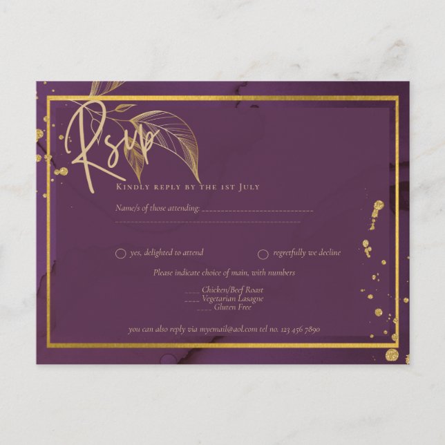 PROFUNDO PURPLE GOLD DEJA Invitación a la boda (Anverso)
