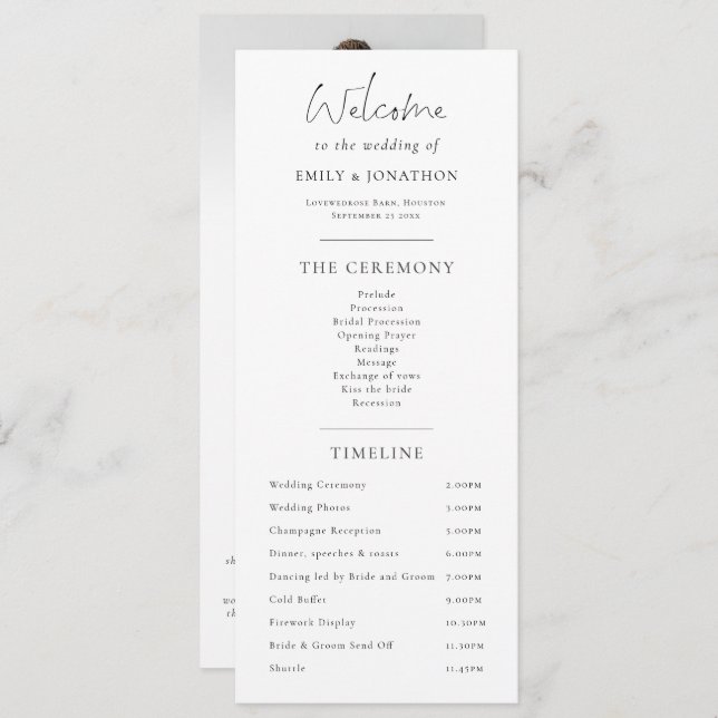 Program and Menu combined with photo Wedding (Anverso / Reverso)