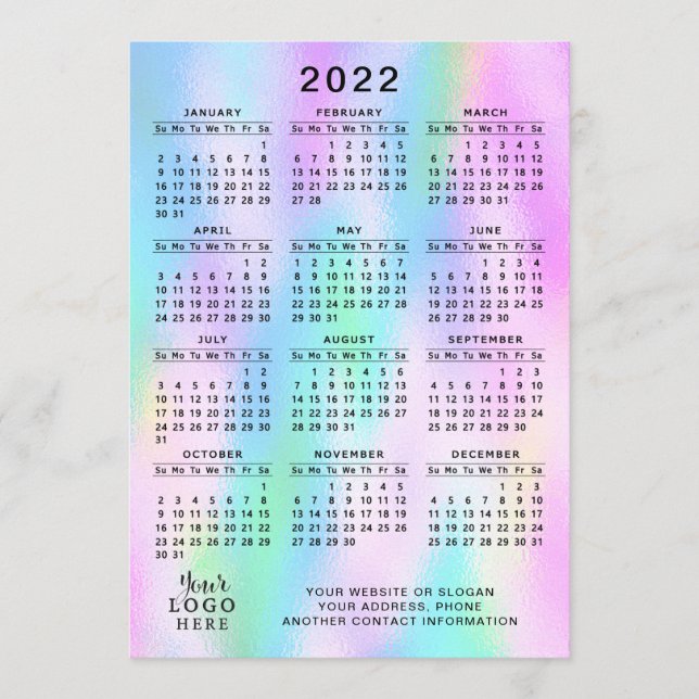 Programa 2022 Calendario Año completo Faux Holographic (Anverso)