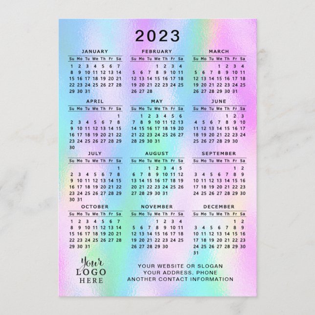 Programa 2023 Calendario Año completo Faux Holographic Ombr (Anverso)