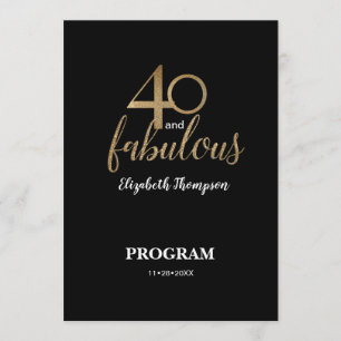 Programa 40 y fabuloso Cumpleaños 40 dorado brillo negro