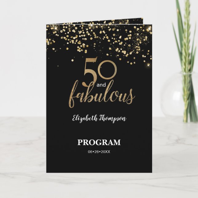 Programa 50 y fabuloso Confeti de oro negro de cumpleaños (Anverso)