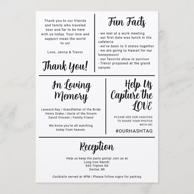 Programa About Us Fun Minimalist Wedding Program (Reverso)