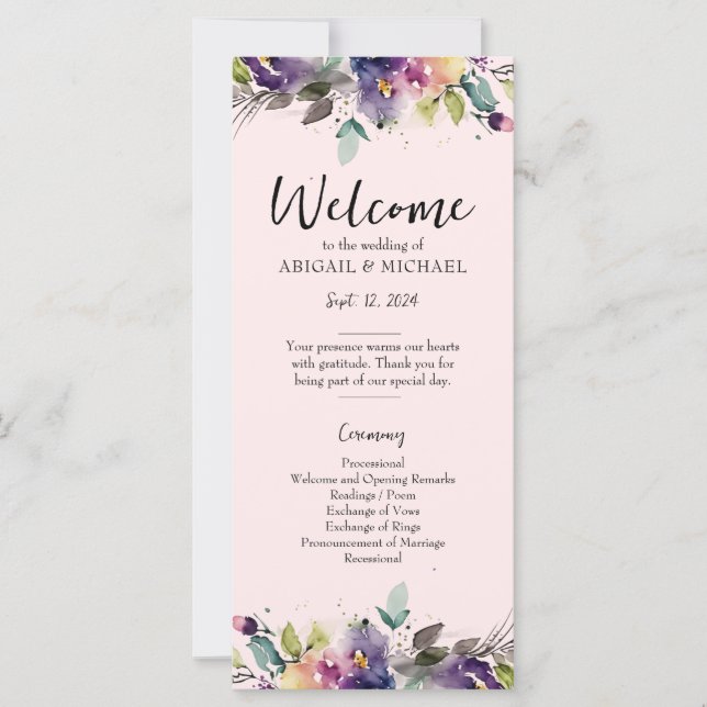 Programa Abstract Watercolor Floral Wedding (Anverso)