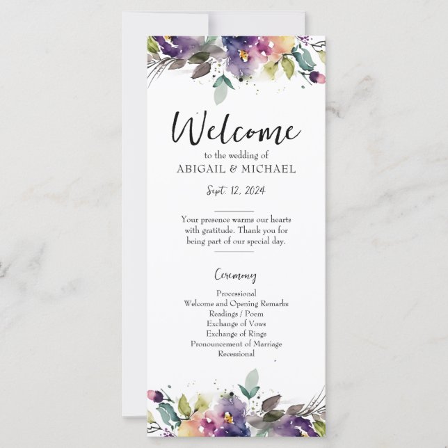 Programa Abstract Watercolor Floral Wedding (Anverso)