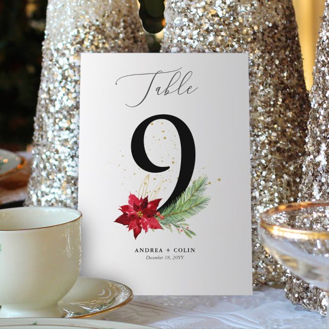 Programa Acuarela de oro y tabla botánica de vacaciones núm (Botanical Christmas Wedding / Event Table Number | No. 9 (For all numbers, see Collection below))
