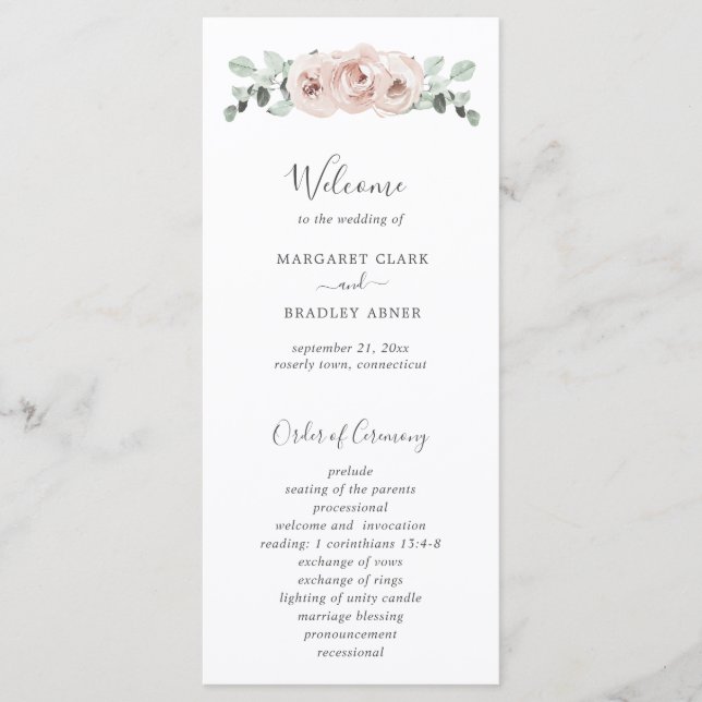 Programa Acuarela Floral Elegante Boda Rosa Polvorienta (Anverso)