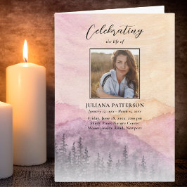 Programa Acuarela Montaña Pines Funeral Orden de servicio