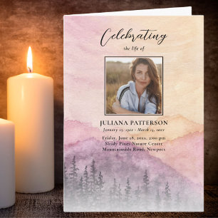 Programa Acuarela Montaña Pines Funeral Orden de servicio