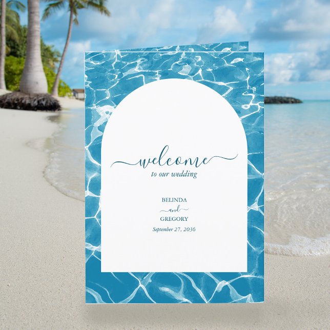 Programa Acuarela Ocean Beach Orden de servicio (Watercolor Ocean Beach Wedding Order of Service Program)