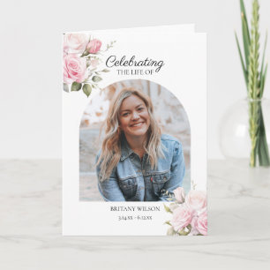 Programa Acuarela Rosa Floral Foto Funeral Memorial P