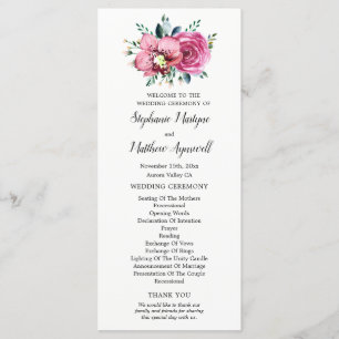 Programa Acuarela Rosa Rosa Orquídea Ceremonia Boda