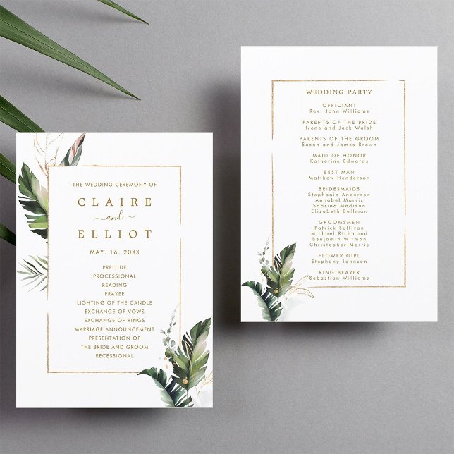 Programa Acuarela tropical deja ceremonia de Boda de oro (Front & Back)