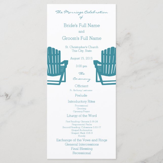 Programa Adirondack Chairs Beach Wedding Program (Anverso)