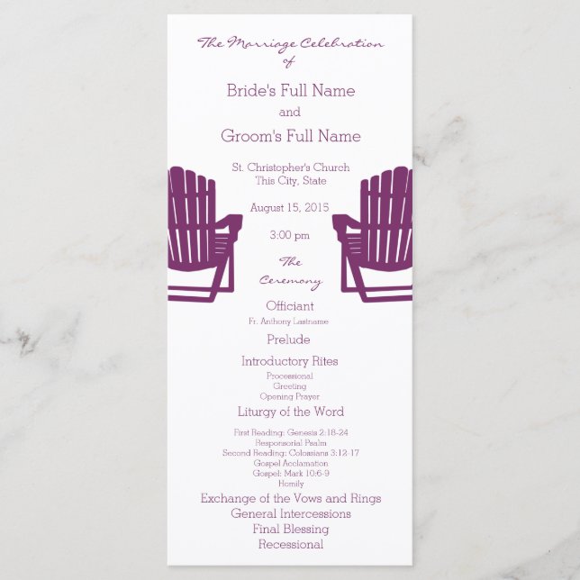 Programa Adirondack Chairs Plum Beach Wedding Program (Anverso)