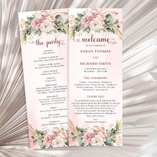 Programa Agenda de Boda Floral de Oro Rosa con Eucalipto El
