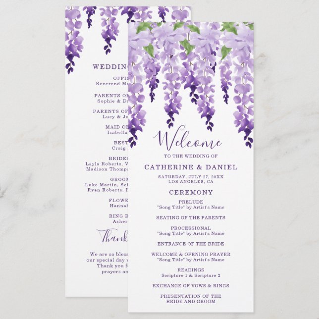 Programa Agua Wisteria Boda Floral Purple Lilac (Anverso / Reverso)