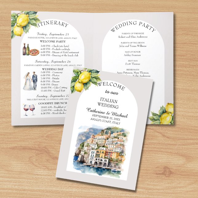 Programa Amalfi Costa Italia Watercolor de destino Boda (Subido por el creador)