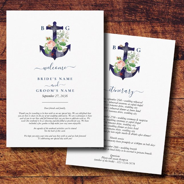 Programa Anchor Floral Boda Náutica Itinerario (Anchor Floral Nautical Summer Wedding Itinerary Program)