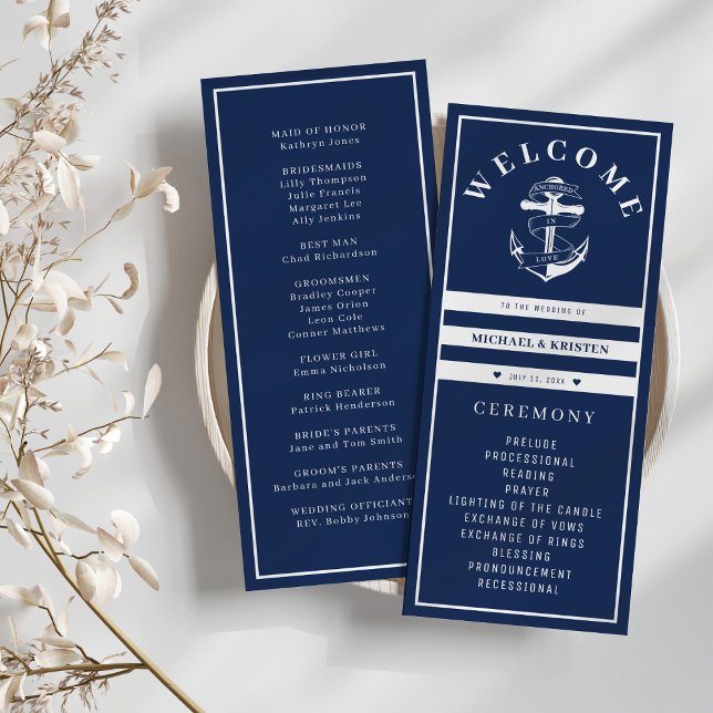 Programa Anclado por amor Boda de Anclaje Azul Náutico (Anchored in Love Nautical Blue Anchor Wedding Program
)